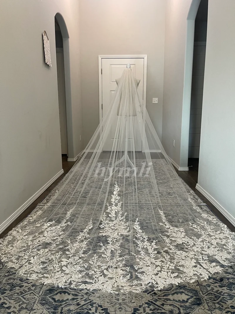 

Cathedral Veil Lace with sequins Wedding Veil Cathedral Length 3M Bridal Veil