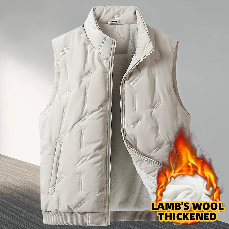 Nieuwe Lamswol Heren Vesten Dons Katoenen Mouwloze Jas Herfst Winter Verdikte Jassen Met Toegevoegde Fleece Plus Size 10XL 9XL 8XL
