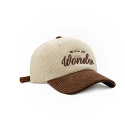 Corduroy Colorblock Embroidery Baseball Cap for Women Men  Retro Autumn Winter Baseball Cap Cotton Snapback Men's  Cap Sun Hat