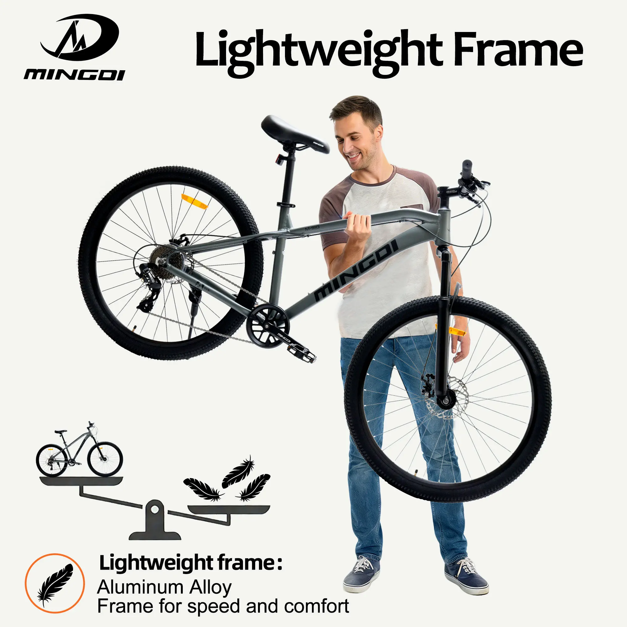 29 Inch Mountain Bike 17 Inch Frame 9 Speeds Lightweight Comfortable Saddle Aluminum Alloy Frame Disc Brakes Wide Tires