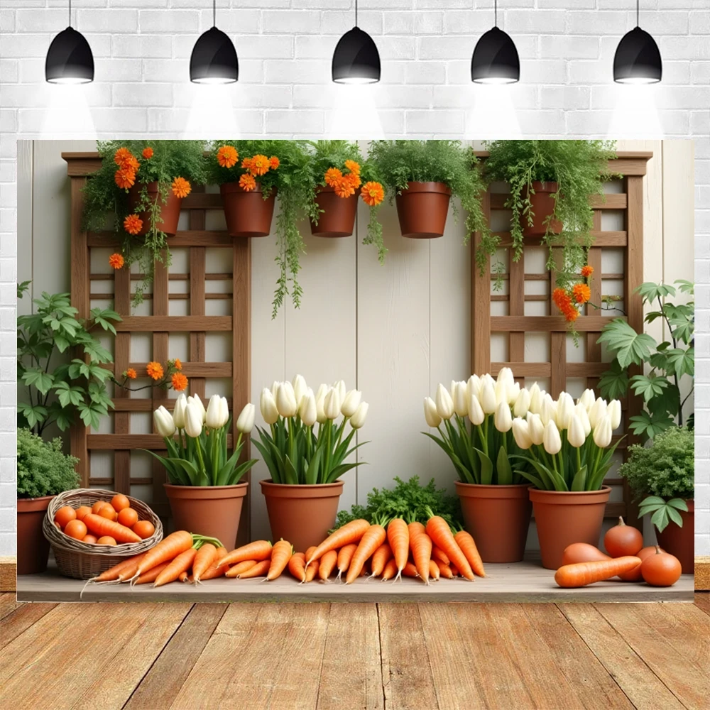 Spring Easter Photography Backdrop Vegetable shop Carrots White tulips Kids Portrait Decoration Background Photozone Supplies