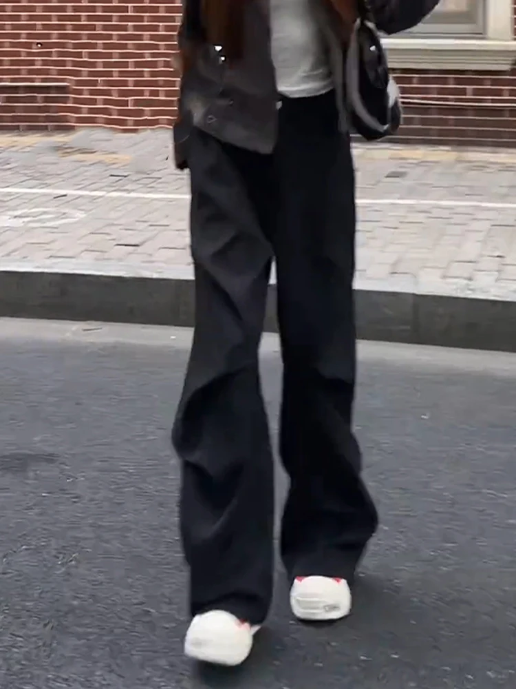 

Cleanfit Men's Autumn Faion High Waist Pleated Bell Bot Pants Straight Leg Wide Leg Long Trousers Casual Wear