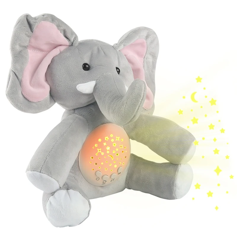 Juguetes de peluche de elefante para niños, muñecos de animales de peluche suaves, muñecos de dibujos animados para dormir, juguete de música ligera eléctrica divertida para niños, regalo de Festival