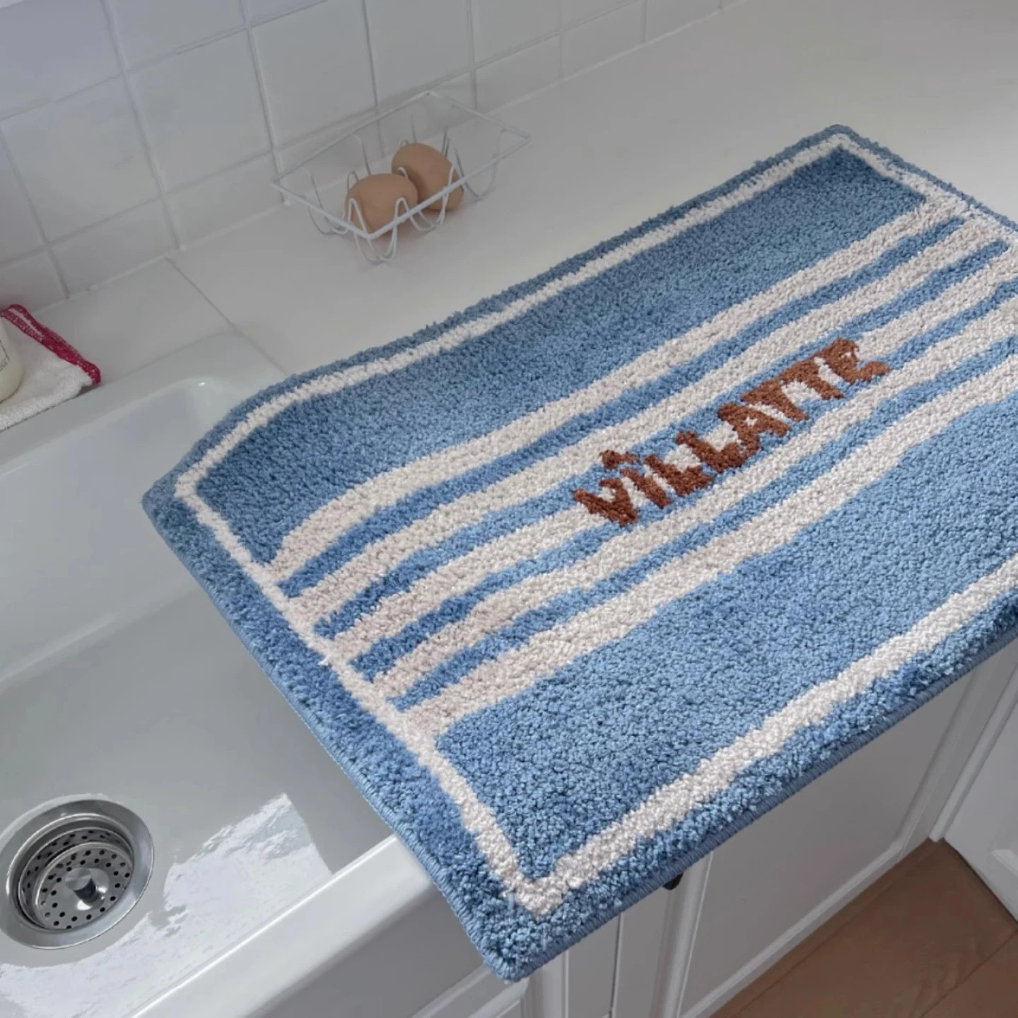 Stripe Tufting Bathroom Mat Soft Tufted Blue Ocean Bedroom Carpet Bedside Rug Floor Non Slip Tidy Pad Aesthetic Home Decor