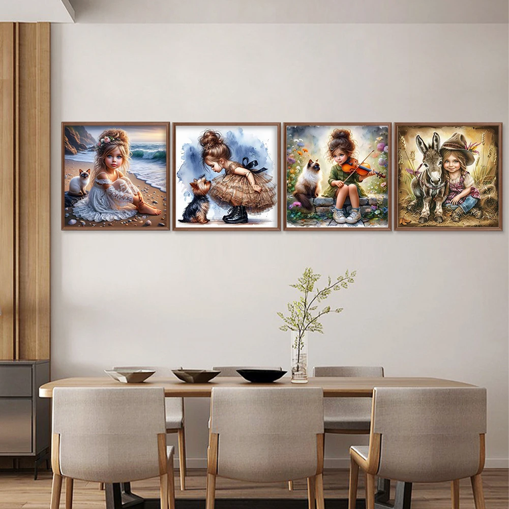 

4pcs Girl Printed Cross Stitch Kit 40x40cm DIY 14CT Thread Art Needlework Decor