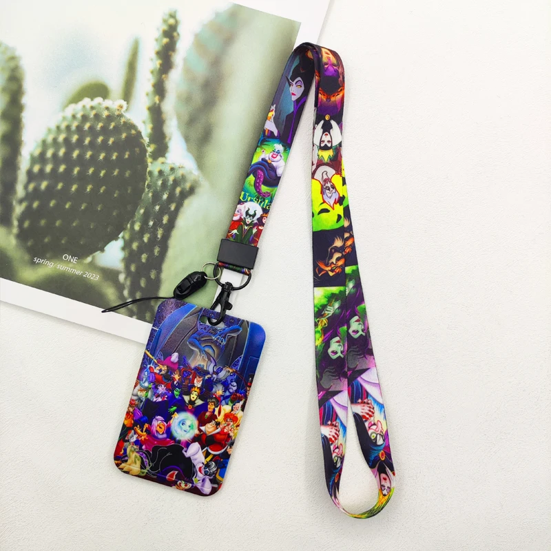 Disney Villains Card Holder Evil Queen Neck Strap Lanyards Keychain ID Bus Credit Card Pass Hang Rope Lariat Keyrings Lanyard