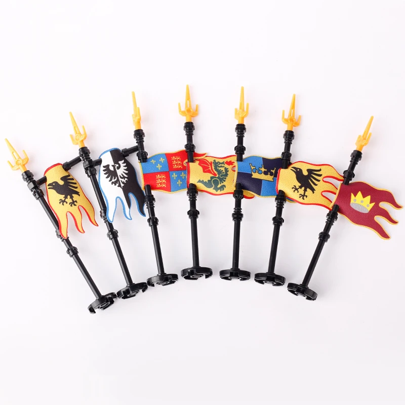 MOC Medieval Flag Series Building Blocks Castle Lion Eagle Knights Soldier Figures Flagpole Accessories Weapons War Bricks Toys