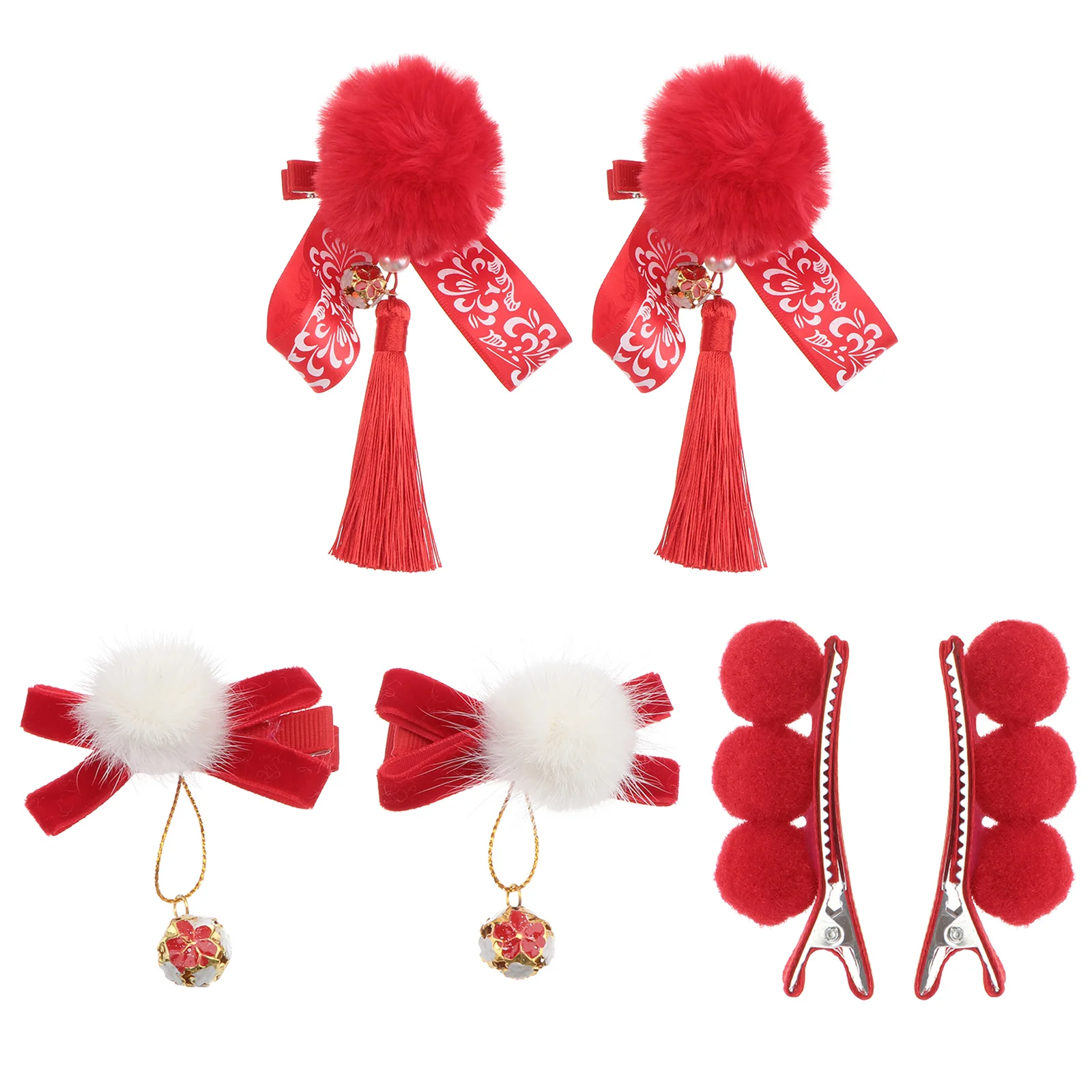 

6 Pcs Kids Tassel Hairpin Girls Bow Headdress Ball Alloy Clips New Year Hair Clip Safe Daily Use Festive Elegant