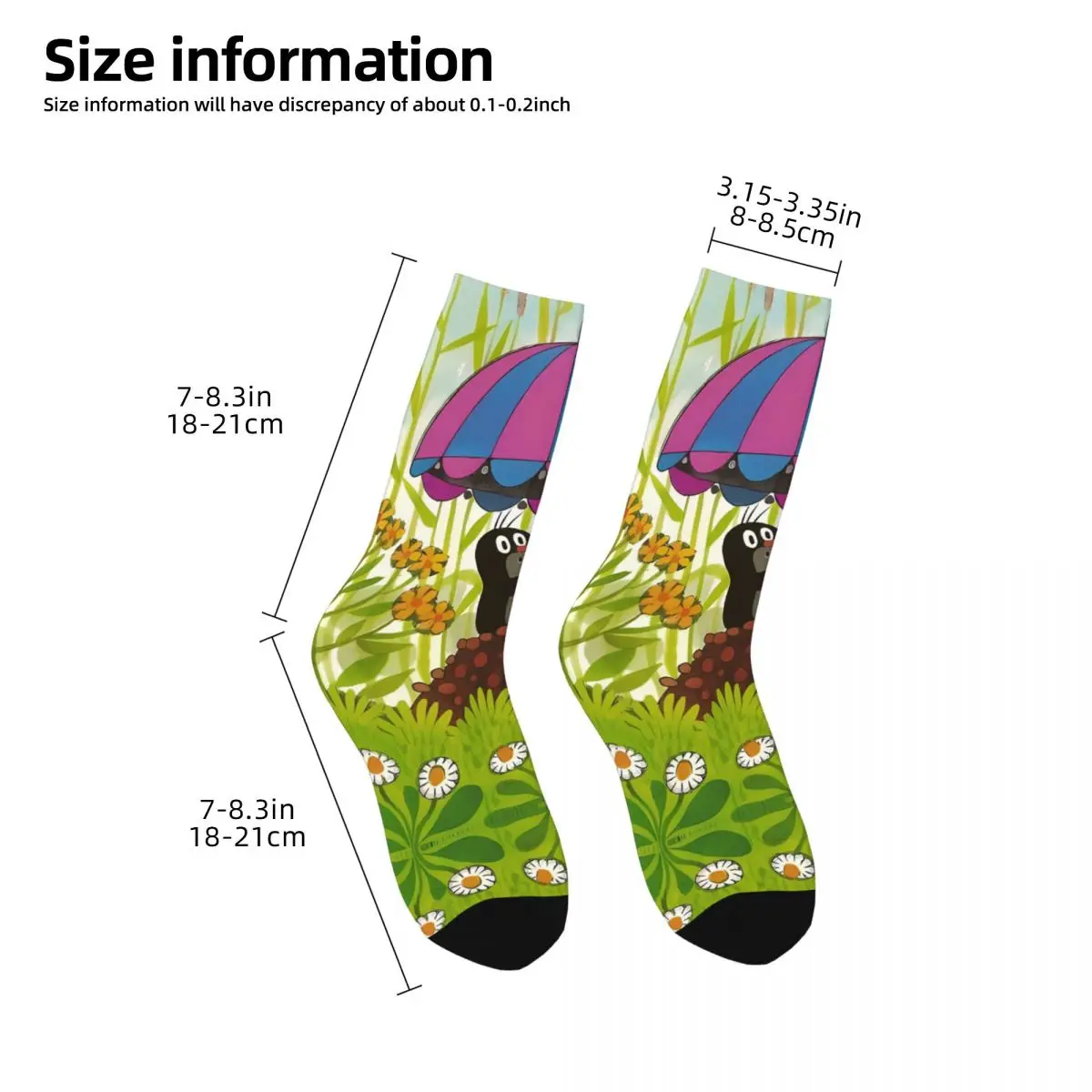 Funny Happy Sock for Men Classic Harajuku The Little Mole Breathable Pattern Printed Crew Sock Novelty Gift