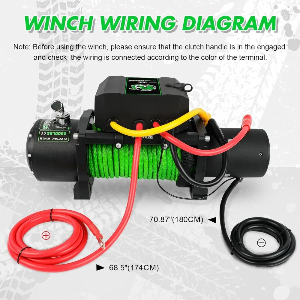 9500lb Electric 12V Waterproof Electric Synthetic Rope Winch with Wireless Handheld Remote