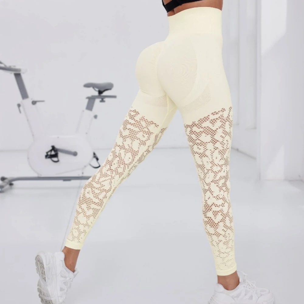Women Gym Hollow Out Leggings Elastic Butt Lifting Fitness Athletic Workout Yoga Pants Exercise Leggins Outdoor Sports Tights