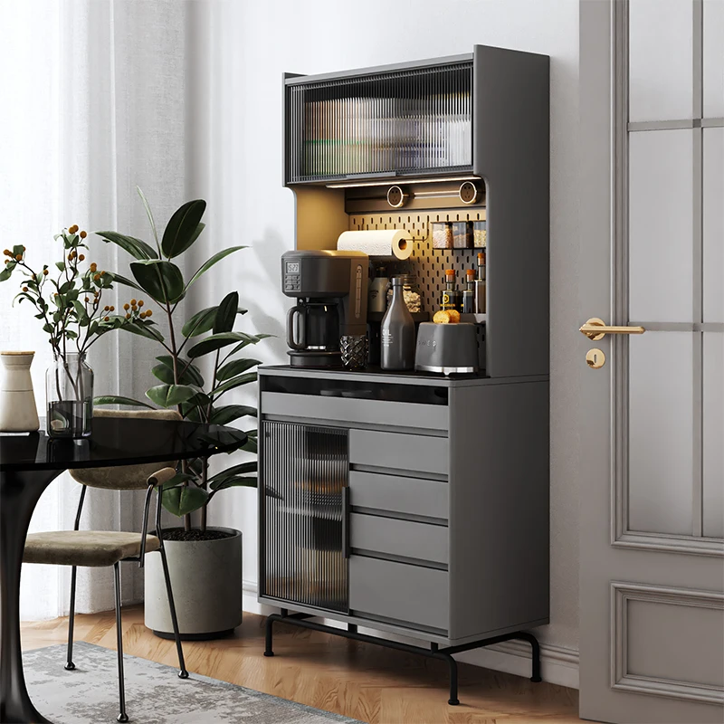 

Italian minimalist side cabinet wine cabinet integrated against the wall, solid wood glass tall kitchen storage locker tea
