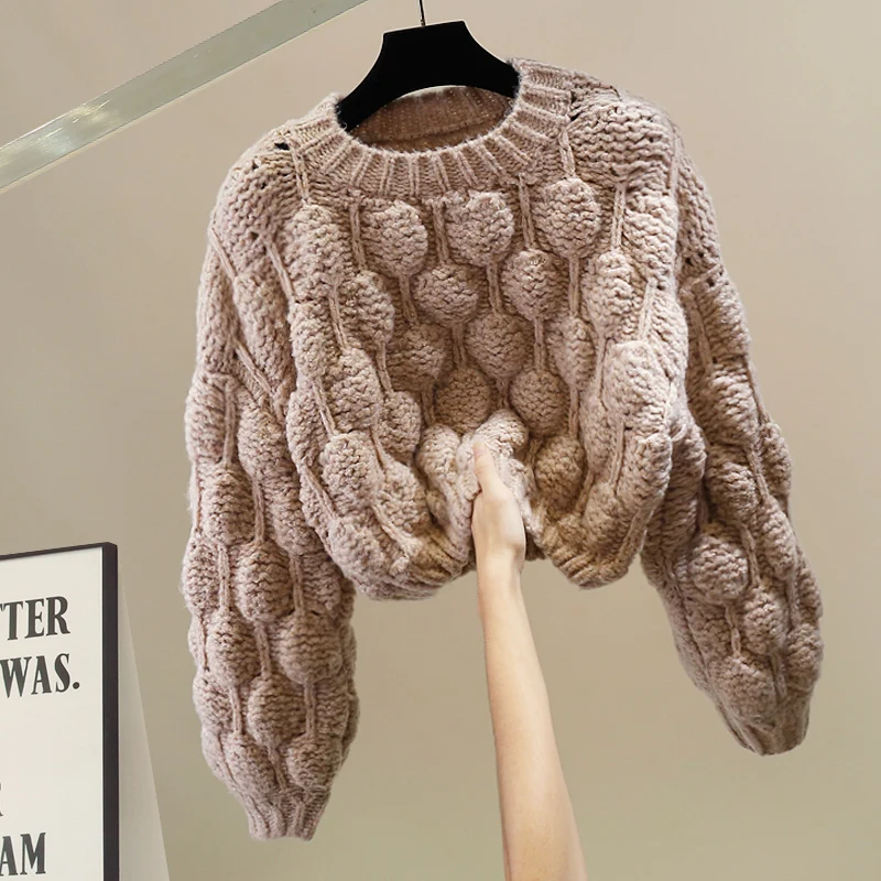 

Korean Sle Heavy Knit Flower Open Cardigan Sweater Loose Long Sve Women's Faion Design Casual Autumn Winter Top
