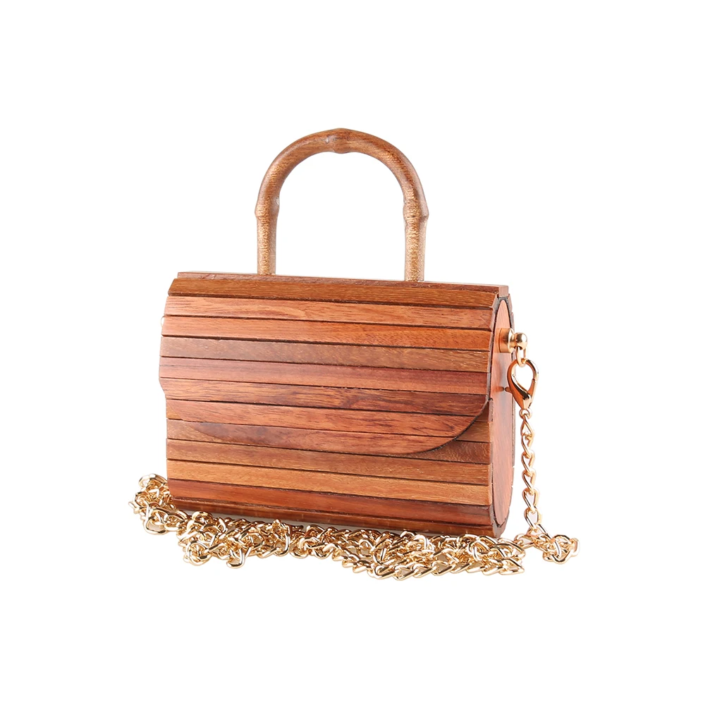 Red Rosewood Hard Solid Wood Mini Cross Body Bag Fashion Handmade Wooden Shoulder Messenger Evening Bag Small Handbag Purse