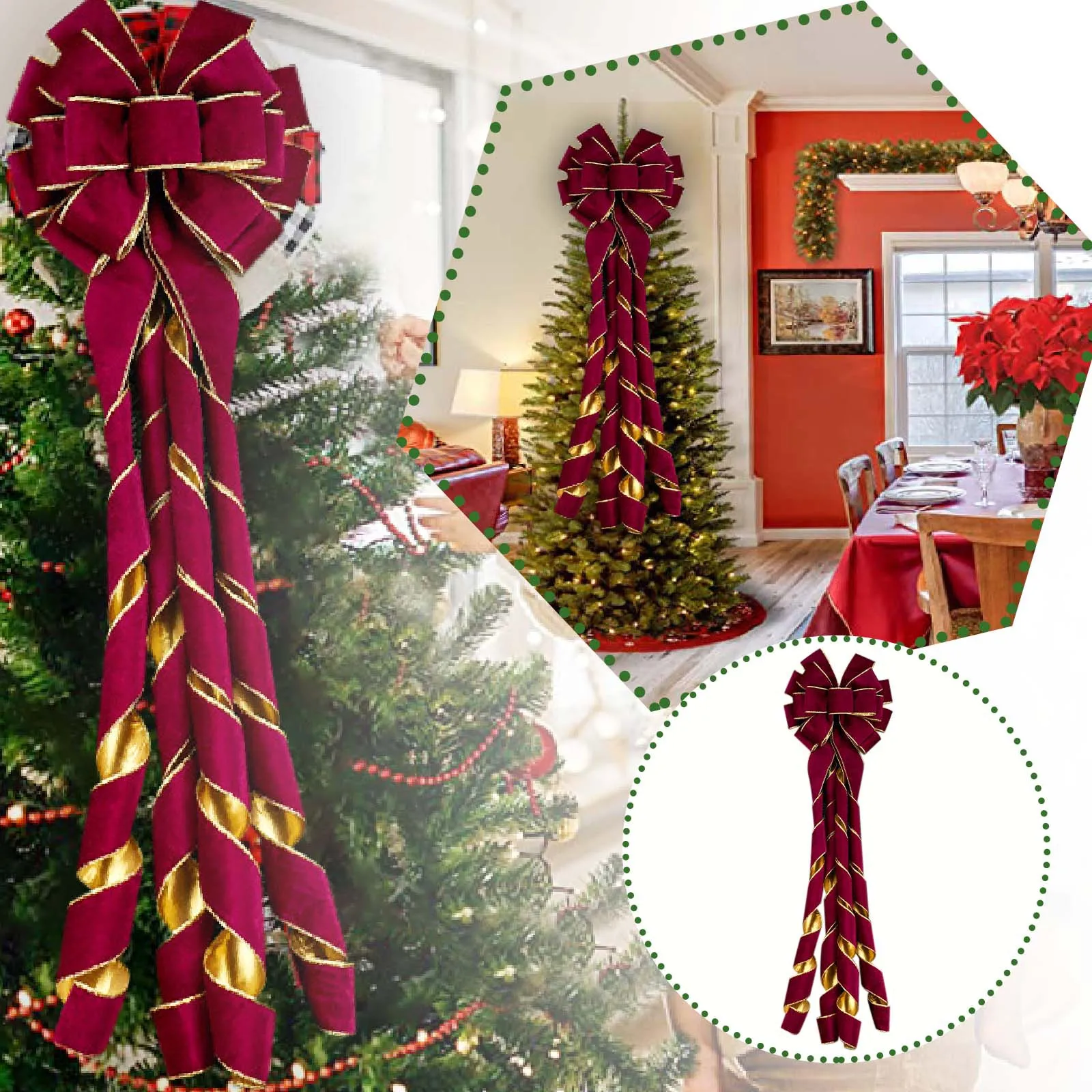 Large Christmas Decoration Wire Edge Flannel Ribbon Knot Home Christmas Tree Decoration Handmade Creative Bow Door  Front Door