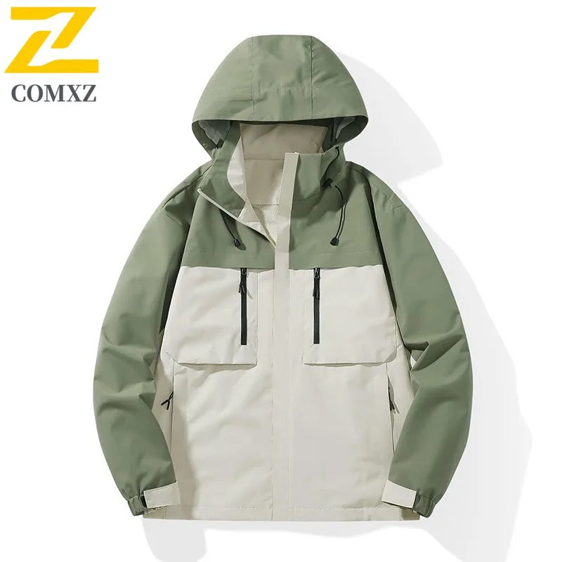

Men Outdoor Mountaineering Jacket Waterproof Windproof Trekking Softshell Coat Detachable Hood Lightweight Hiking Sports Casual