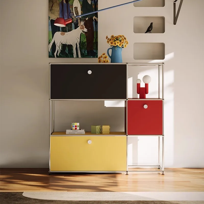 

Customizable Medieval Sideboards Stainless Steel Wood TV Stand Household Ins Dopamine Color Locker Combination Storage Cabinet