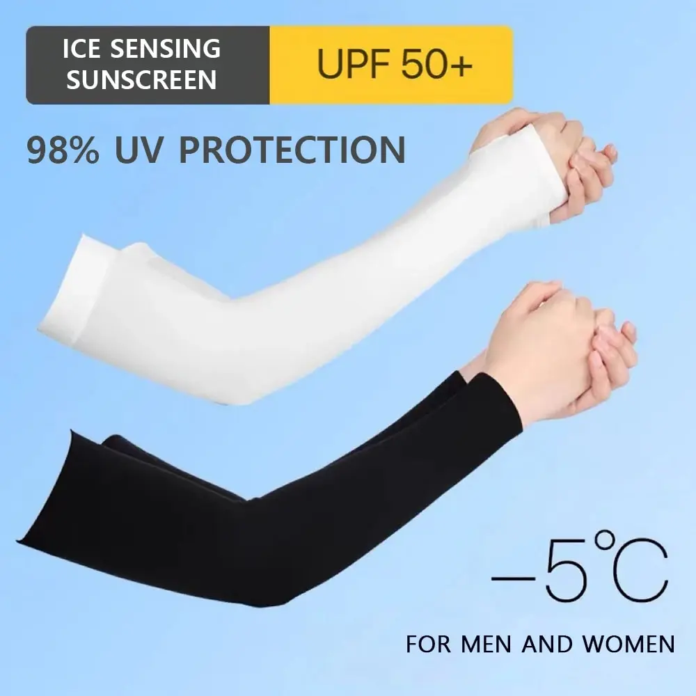 

2 Pair Summer Finger Sleeve Ice Cool High Elastic Elbow Spring UV Protection Outdoor Riding Fingerless Fishing Ice Silk Sleeve