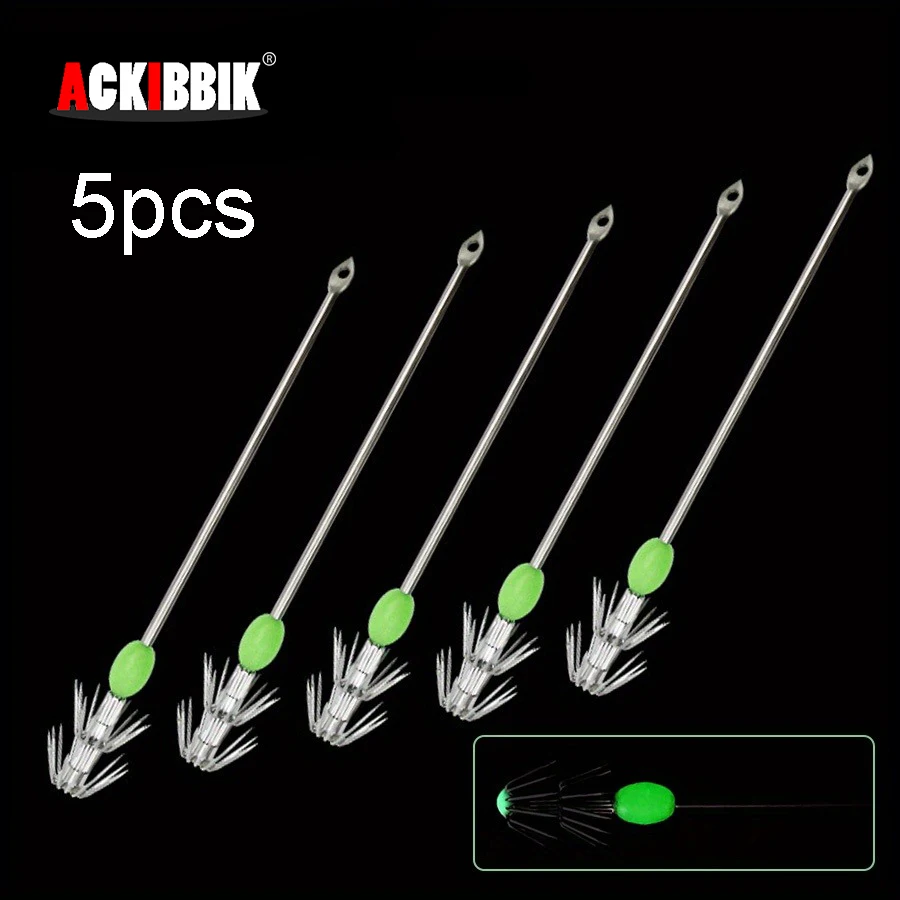 

Ackibbik 5pcs 12/15/18cm Luminous Squid Umbrella Hook Stainless Steel Shrimp Hook Crochet 2-Layer Squid Umbrella Fishing Hooks