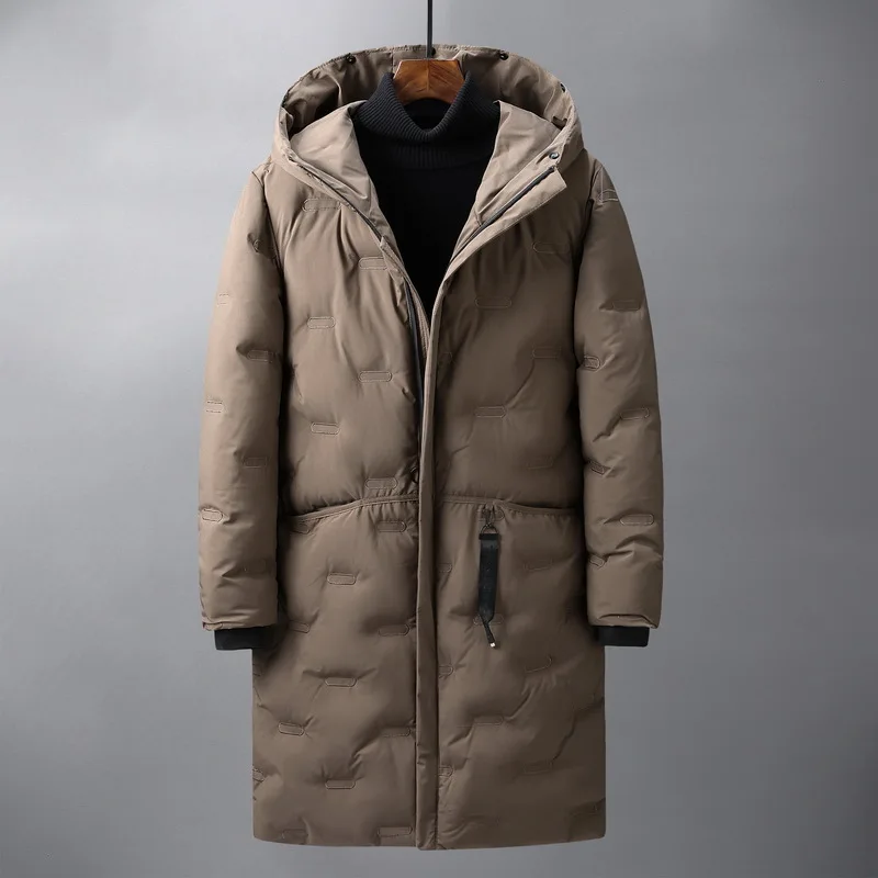 Parka com capuz longo masculino com bolsos múltiplos, casaco grosso quente, parkas à prova de vento, outwear, moda exterior, sobretudos casuais,