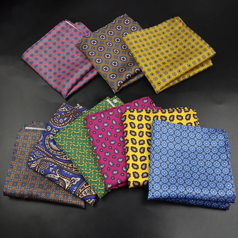 Men's Fashion Pocket Square Handkerchief Soft Novelty Brown Green Color Hankies For Men Dot Floral Bowtie Wedding Business Gifts