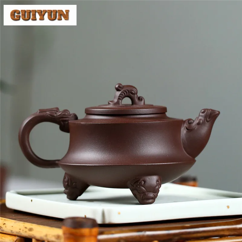 270ml Yixing Purple Clay Teapot Handmade Tripodia Dragon Tripod Pot Raw Ore Purple Mud Kettle With Infuser Zisha Teaset Tea Gift