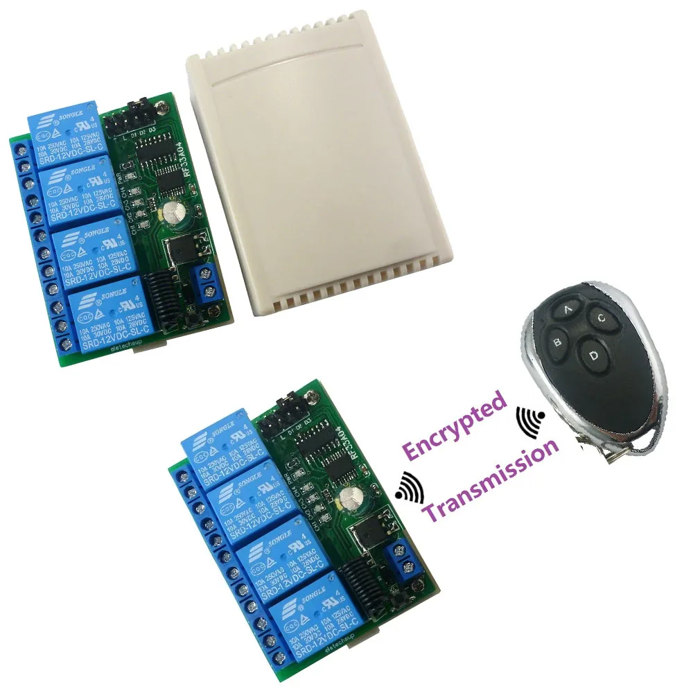 RC43A04 Transmitter Controller 4 Channel 433M RF Rolling Code Hopping Encoder Decoder for Secure Remote Keyless Entry