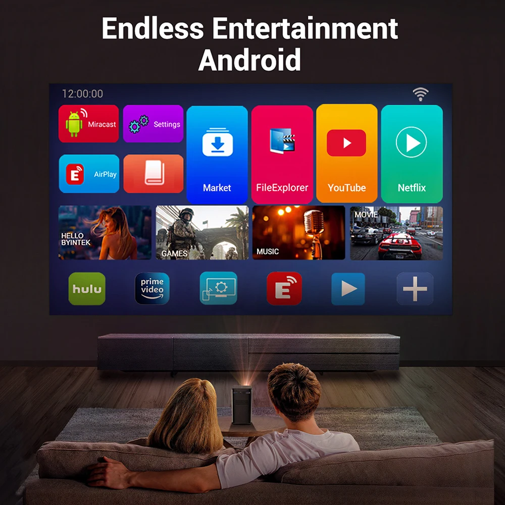 BYINTEK P70 Проектор 4K 1080P DLP Мини Портативный проектор Домашний кинотеатр Smart Wi-Fi и Bluetooth для фильмов и игр с аккумулятором