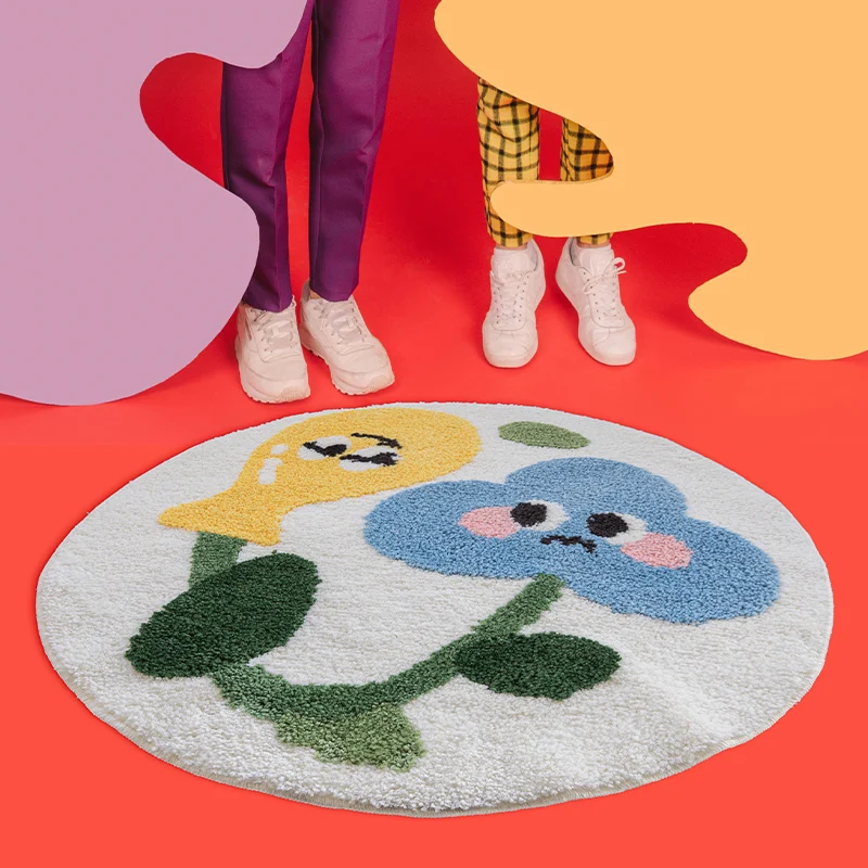 Tufting Floral Kids Bedroom Rug Soft Fluffy Cartoon Carpet Area Floor Pad Mat Doormat Aesthetic Home Room Nursery Decor