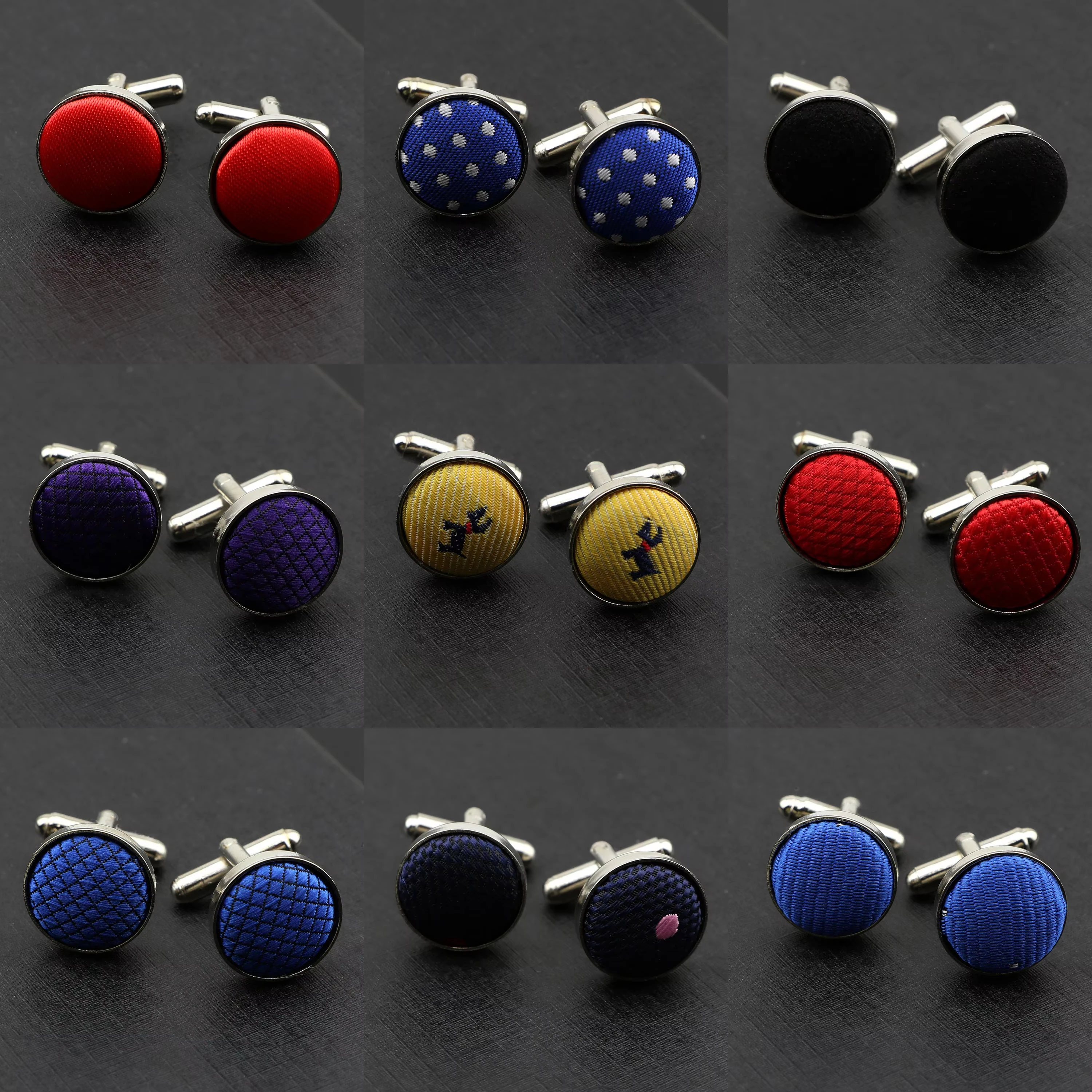 Luxury Mens Fashion Shirt Cufflinks Round Braided Jewelry For Business Wedding Party Dot Solid Polyester Stripe Cuff Link Gift