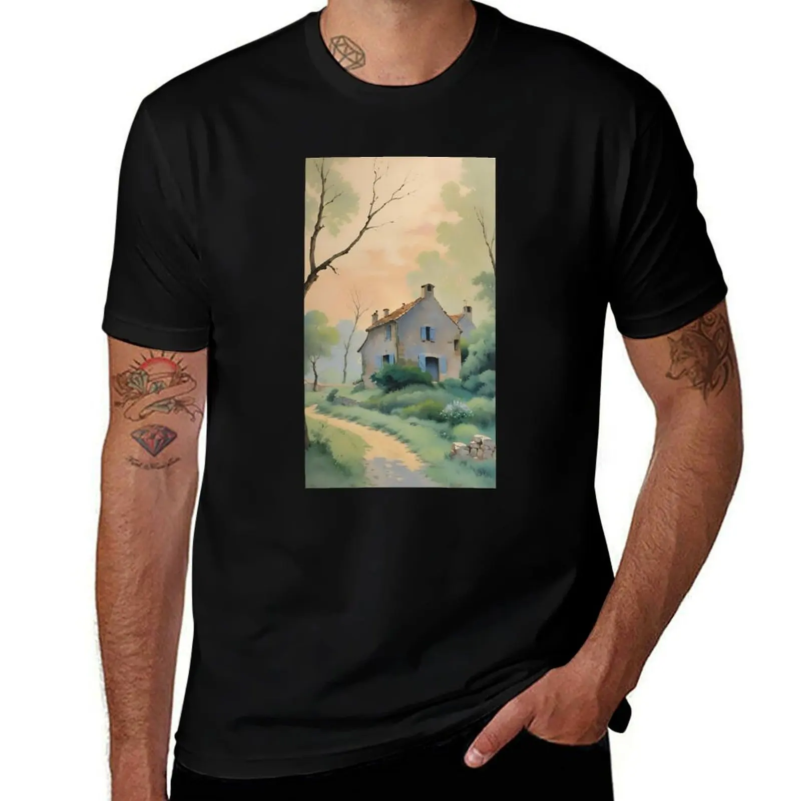 

Charming French Countryside Landscape No. 5 Watercolor Art Print…By Carraann T-Shirt boys whites mens shirts graphic tee