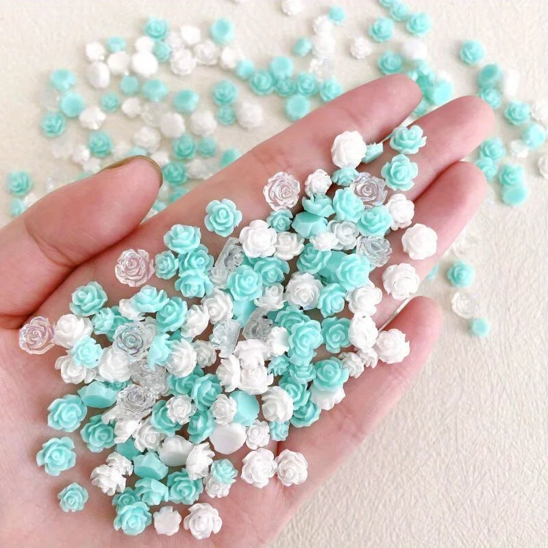 30pcs Assorted Solid Color Macaron Camellia Nail Art Charms, Cute 3D Resin Flower DIY Phone Case Accessories