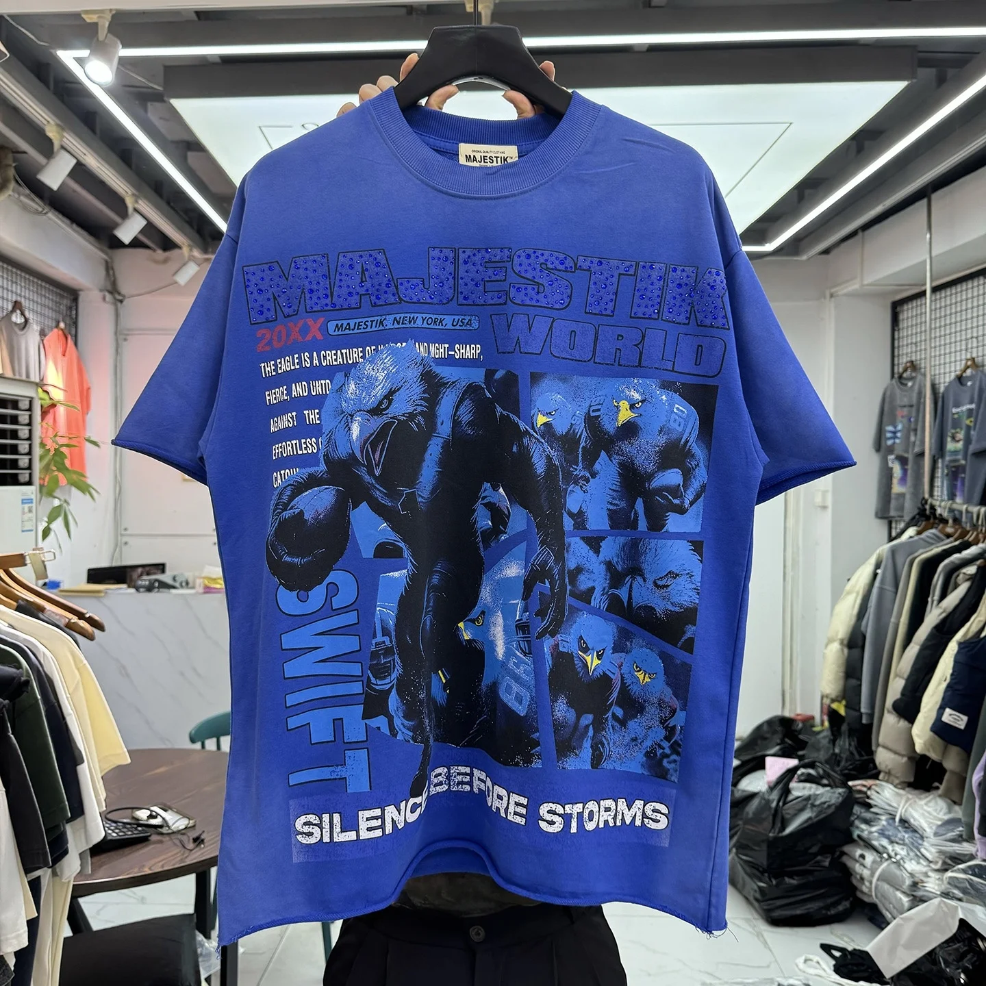

Summer American High Street Cartoon Animal Letter Print T-Shirt Vintage Unisex Loose Fleece Roll Short Sleeve Trendy
