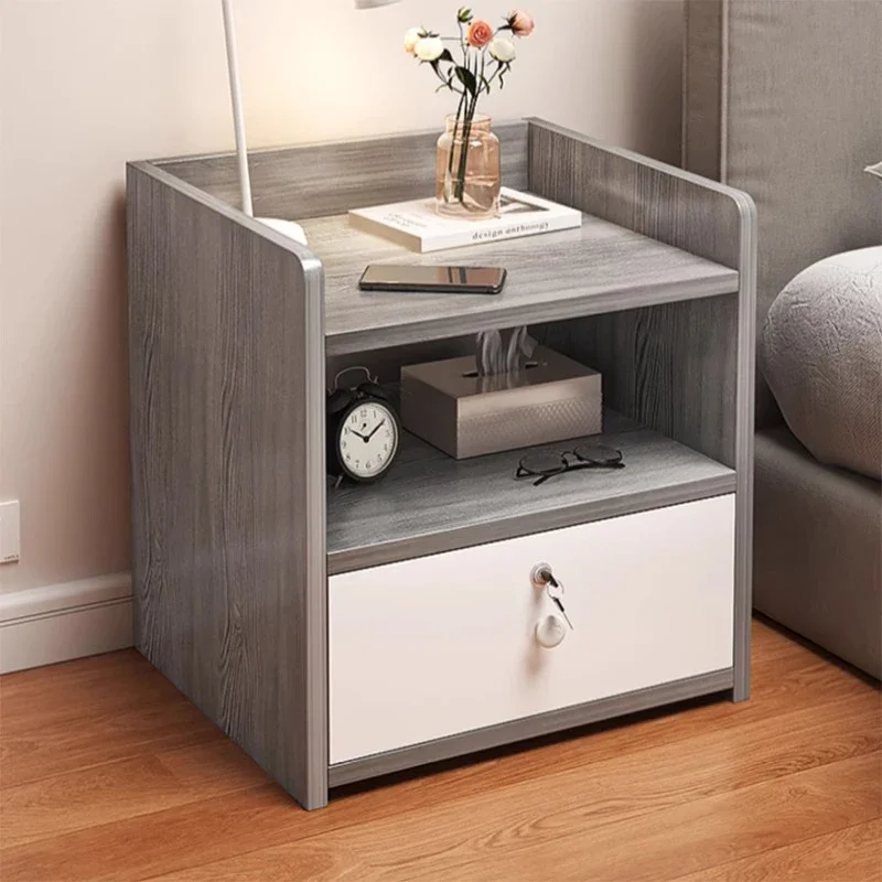 Modern Simple Nordic Bedside Table Drawer with Lock Storage Nightstand Sideboard Bedroom Furniture Multi-Layer Storage Cabinet