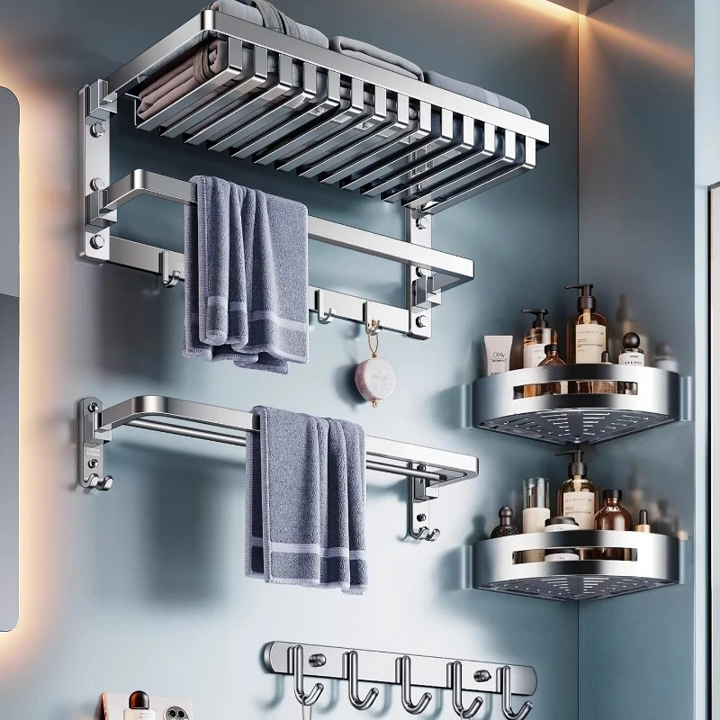 

304 Stainless Steel Towel Rack Toilet Bathroom Rack Folding Pendant Storage