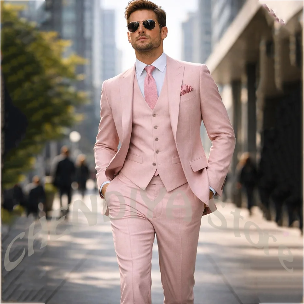 

Elegant Pink Wedding Suit For Men Formal Occasion Peaked Lapel Single Breasted Banquet Party Event Business Luxury Outfit