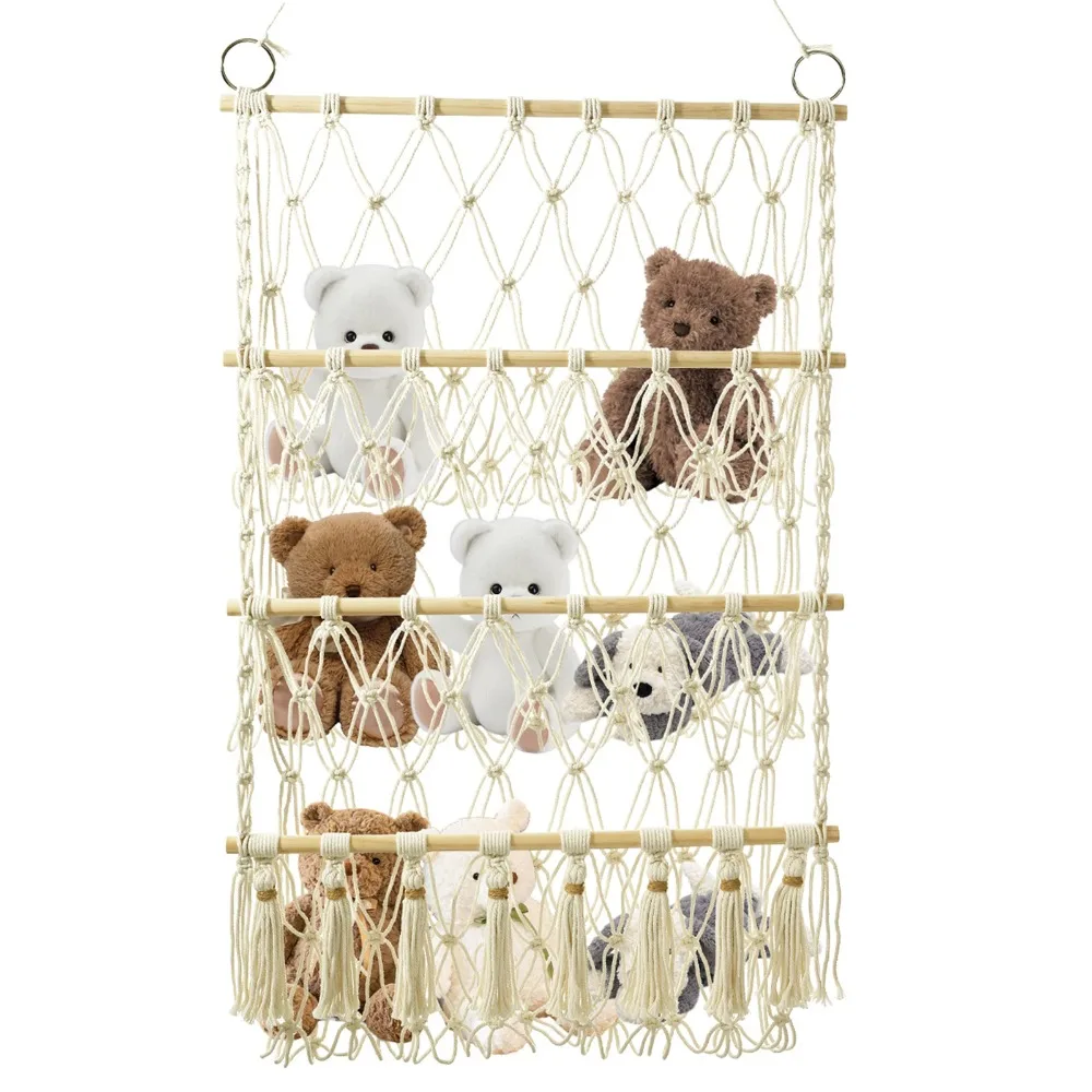 Stuffed Animal Toy Net Hammock Handmade Woven Cotton Rope Decoration Wall Hanging Organizer  Toy Doll Hammock