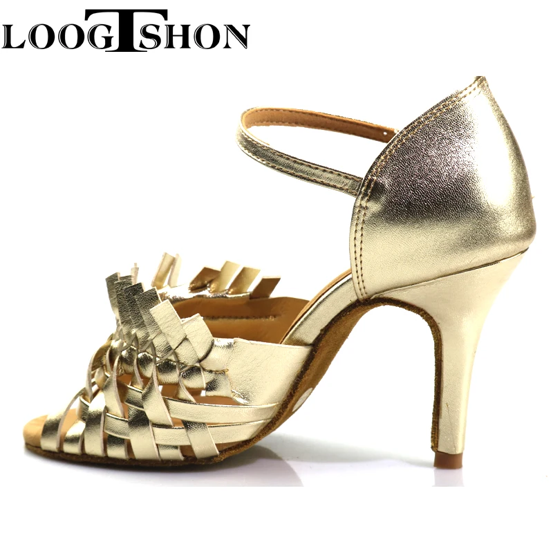 LOOGTSHON zapatos de baile de tango para mujer, zapatos latinos para mujer, zapatos de baile dorado, zapatos de baile latino