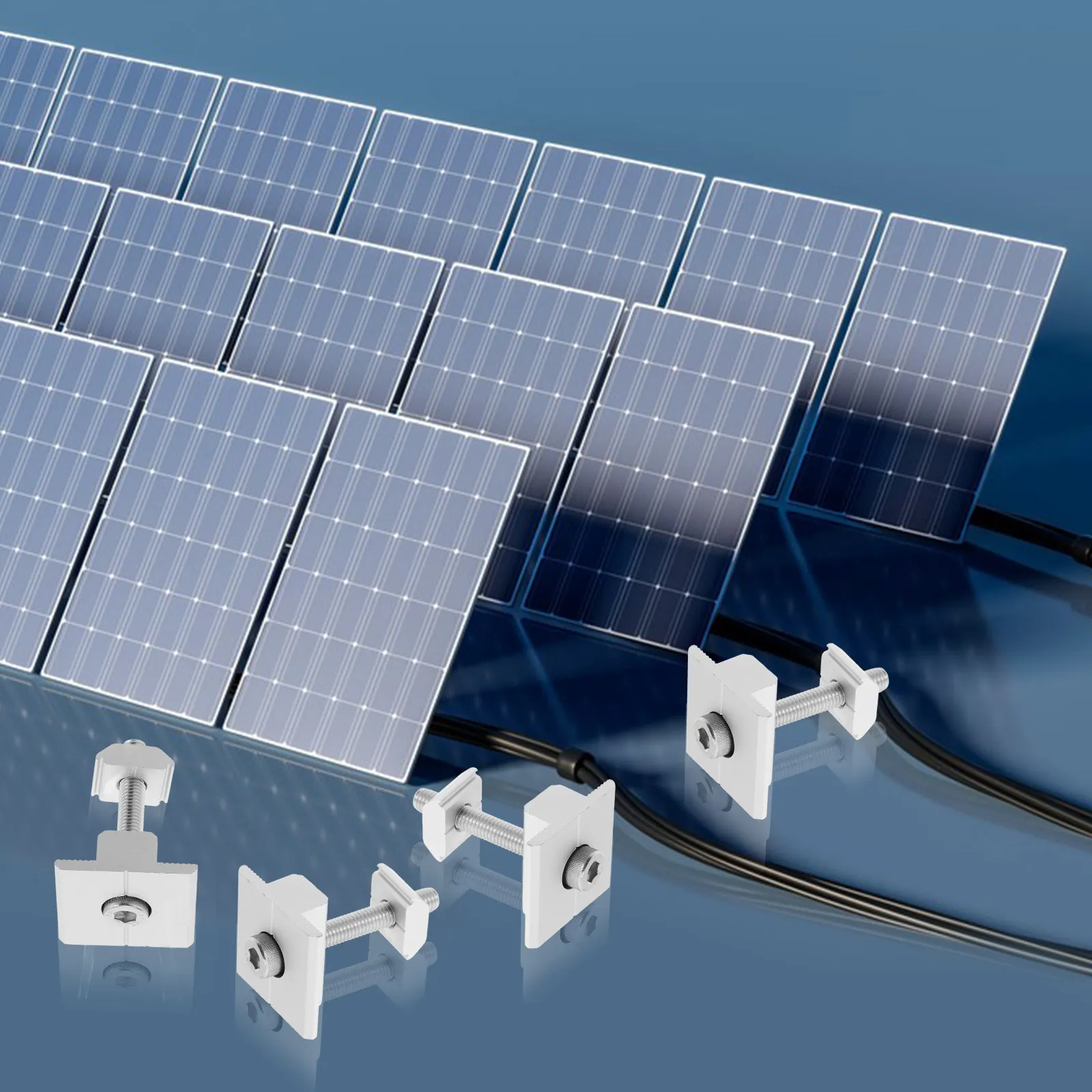 4Pcs Heavy Duty Aluminum Alloy Mid Clamps for Solar Panels T-Shape Mounting Hardware Compatible with Most Modules Rooftop