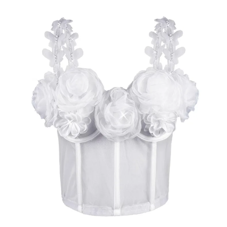 سترة بروتيل بتصميم زهرة اللؤلؤ ثلاثية الأبعاد للنساء ملابس خارجية بدون حمالات على شكل هيكل السمكة #2