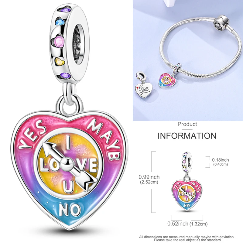 925 Sterling Silber Liebesherz-Charm-Perlen Paar Romantisch Passend für Original-Armband Valentinstag Jahrestag DIY Damenschmuck – Detail 34