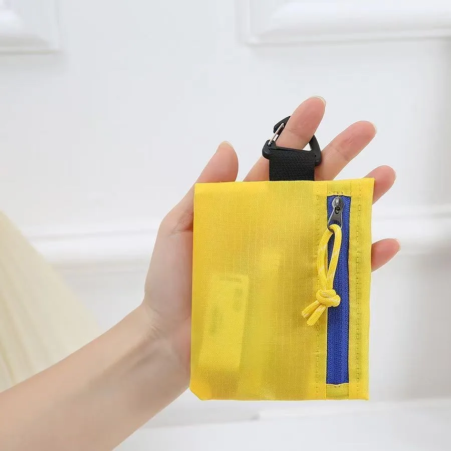 Ultralight Mini Coin Purse Card Holder Keychain Wallet with Carabiner Color Block Zipper Water-Resistant EDC Travel Waist Pouch