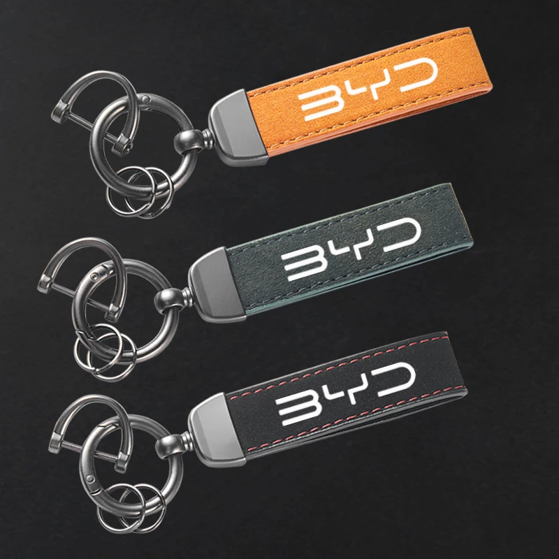 Für BYD ATTO 3Yuan Qin Han TANG Plus DM-i Delphin Hochwertiges Leder Wildleder Schlüsselanhänger Auto Sport Schlüsselanhänger mit Hufeisenschnalle