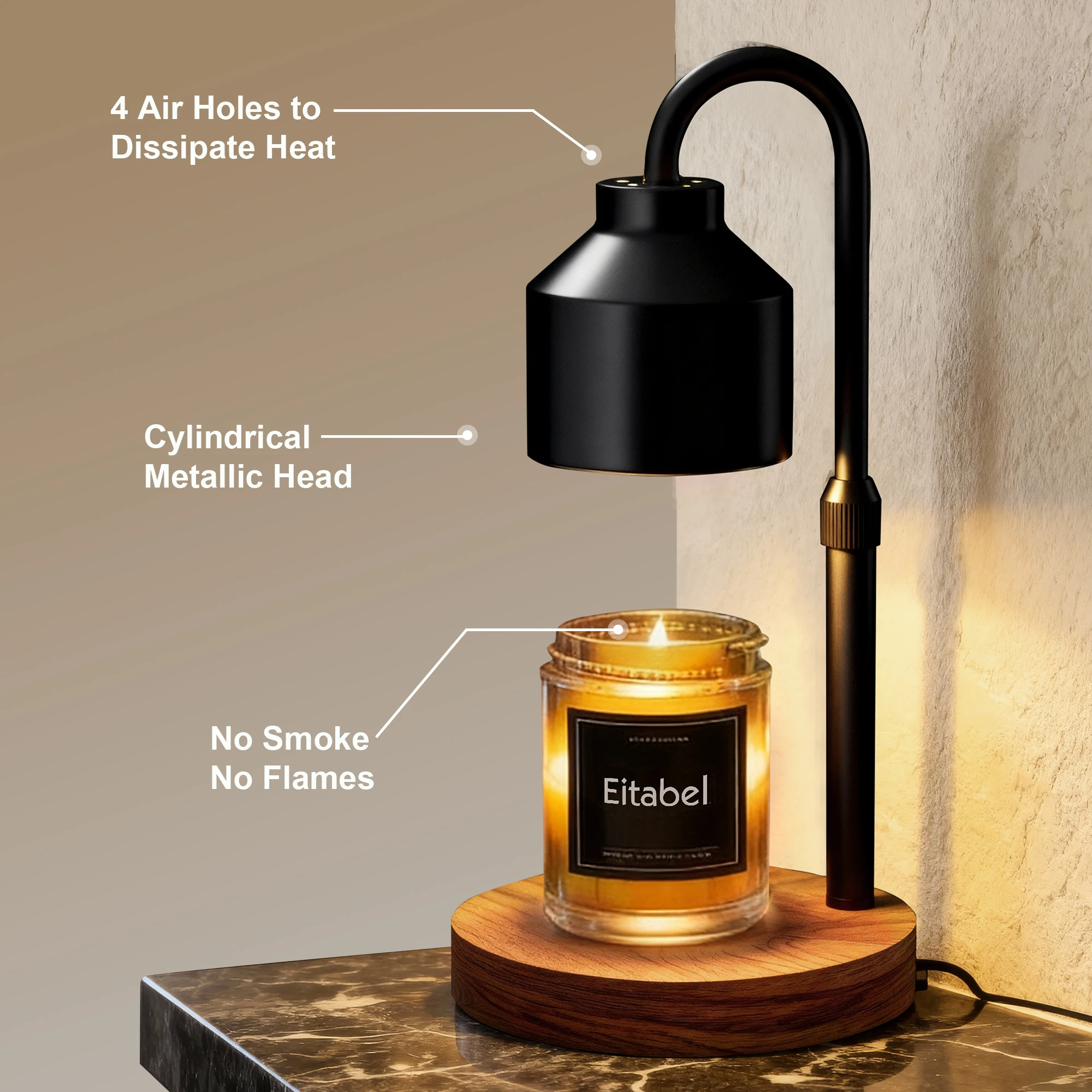 Atmospheric Wax Melting Lamp, Electric Candle Heater with Timer, Adjustable Height, Suitable for Jar Candles, Includes 2 Bulbs