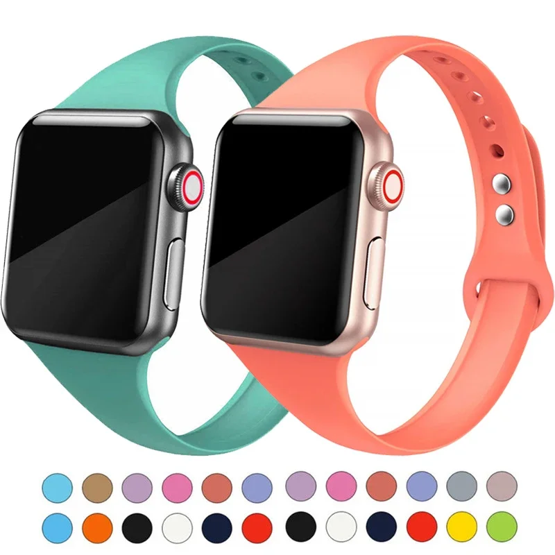 حزام سيليكون نحيف لساعة أبل 45 مللي متر 44 مللي متر 41-40 مللي متر 42-46 مللي متر سوار رياضي iWatch سلسلة 10 8 7 6 5 se 4 3 9 Ultra 2 49 مللي متر