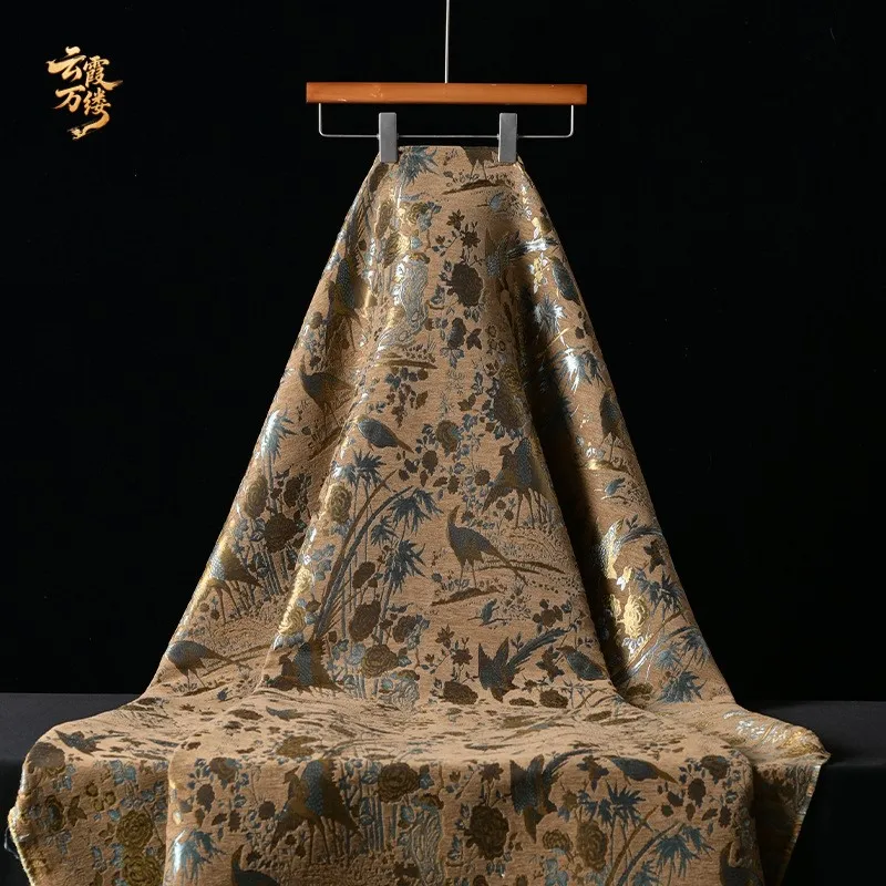 New Chinese-style jacquard fabric with golden silk and flower fragrance for handcrafted outerwear throw pillows