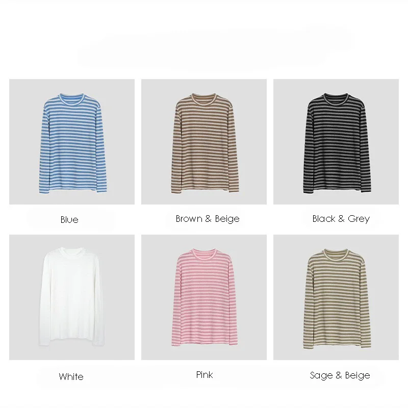 Long Sleeve Striped Tee Shirt Women Crew Neck Tops Essentials Autumn T Shirts