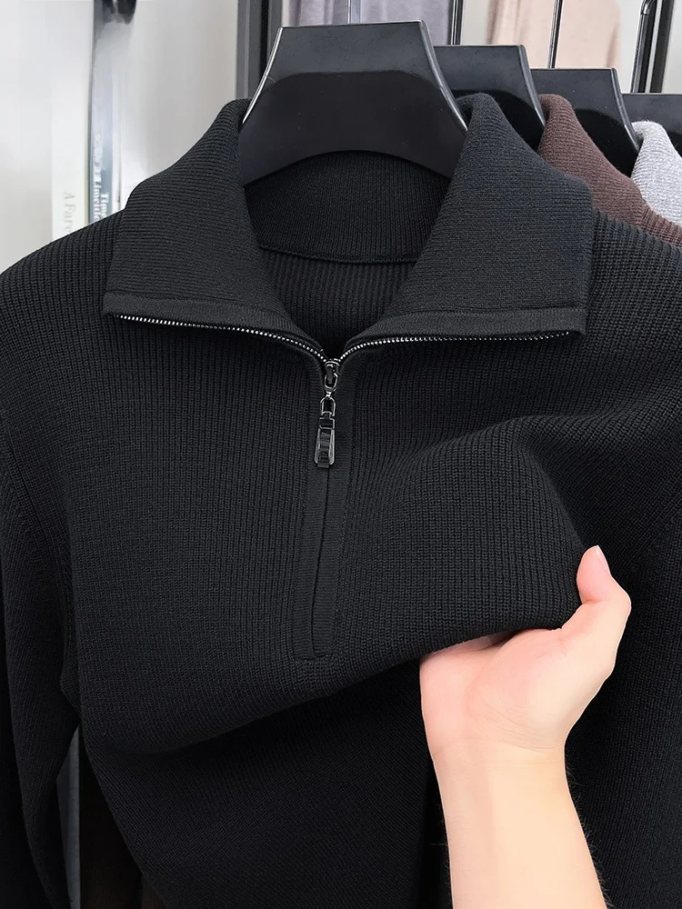 

Rn Men's Knitted Long Sve Sweater Zipper Stand Collar Warm Base Layer irt Faionable Color Casual All-Season