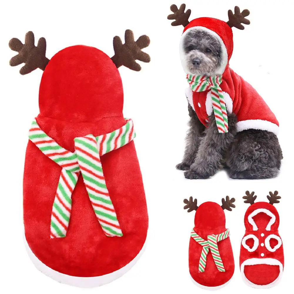 Christmas Pet Dog Clothes Autumn Winter Thickened Hoodie For Small Medium Dog Cats Warm New Year Christmas Antler Decor O2b4