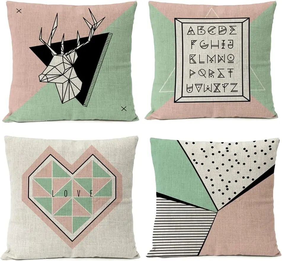 

Geometric throw pillow cover home décor sofa linen pillowcase decorative cushion cover 45x45